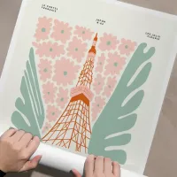 Affiche ville monument tokyo tower enroulee