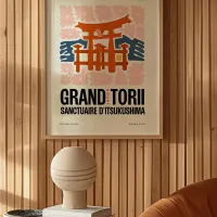 Affiche ville monument torii japon chambre