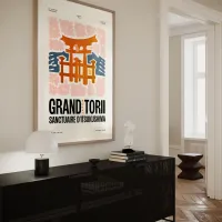 Affiche ville monument torii japon cuisine