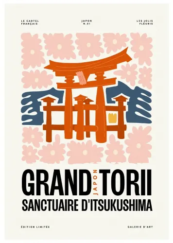 Affiche ville monument torii japon